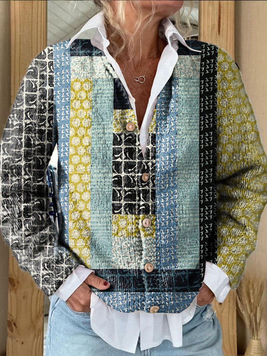 Women's Art Print Button Cardigan