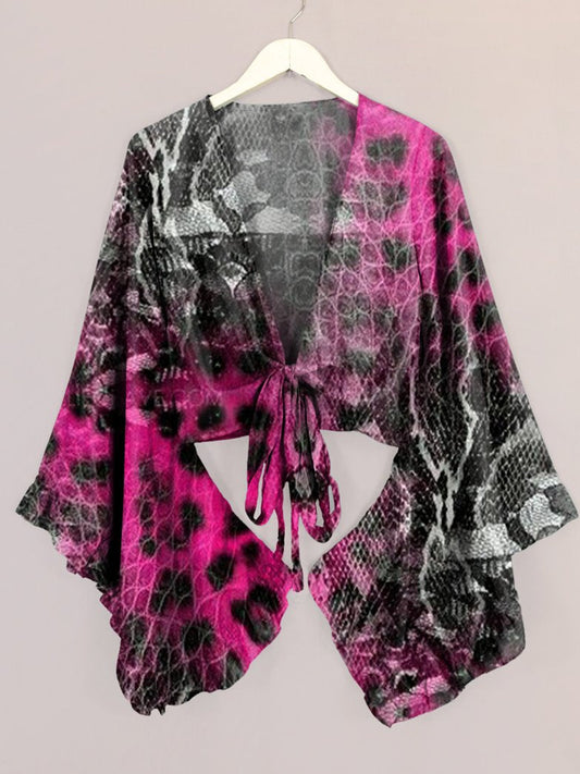 Modern Abstract Print Bell Sleeve Wrap Top