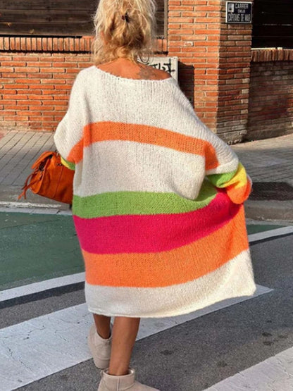 Color Block V-Neck Long Sleeve Sweater Dress