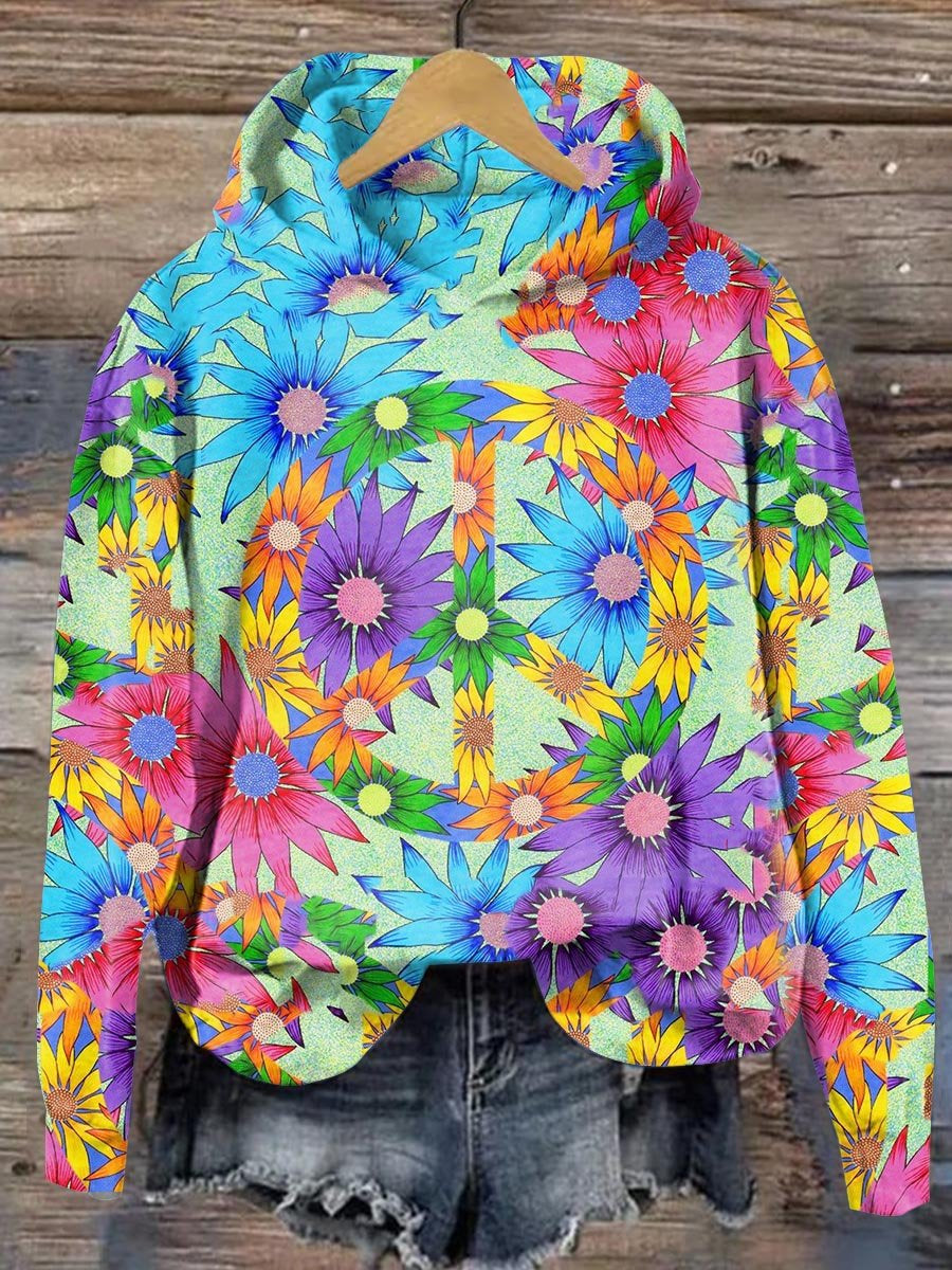 Peace And Love Flower Art Print Casual Hoodie Sweatshirt