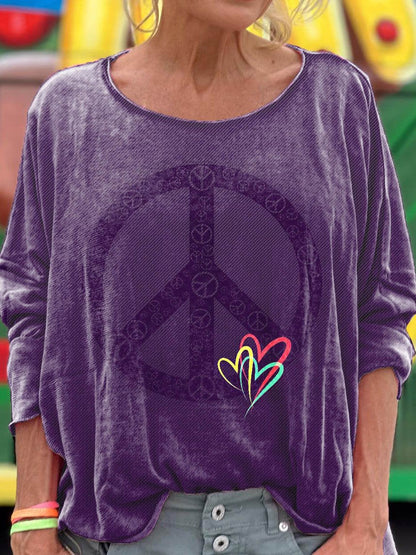 Women's Peace And Love Pattern Art Print T-shirt