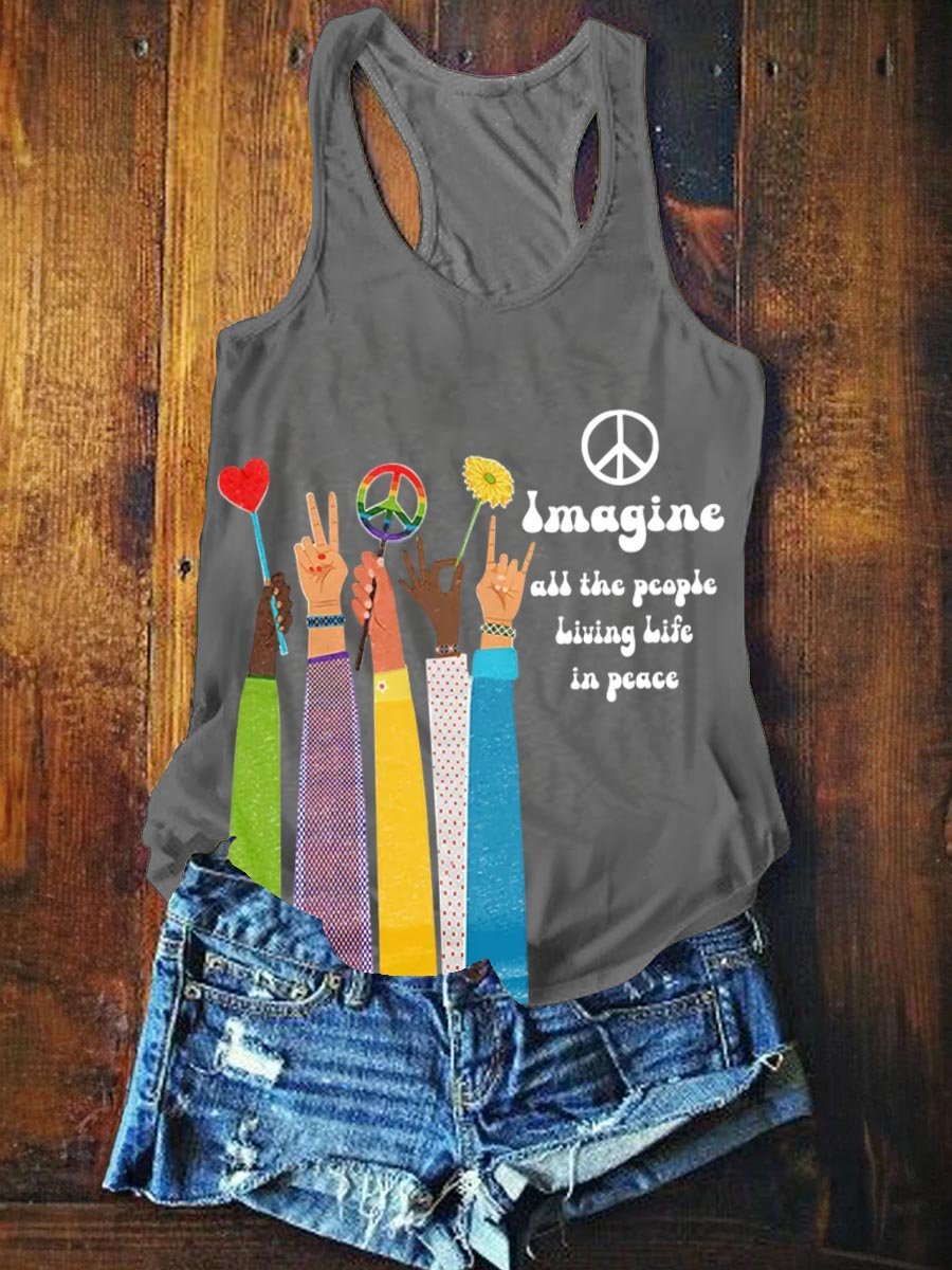 Women's Imagine All The People Living Life In Peace Art Print Tank Top