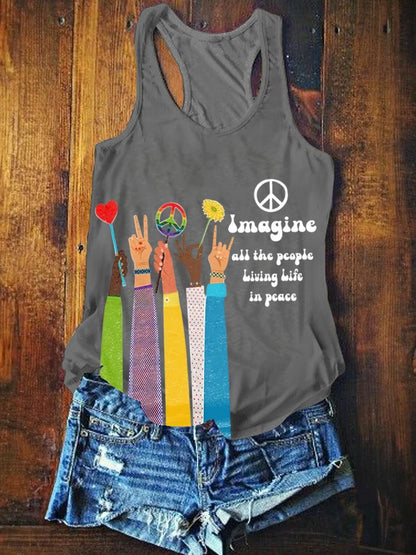 Women's Imagine All The People Living Life In Peace Art Print Tank Top