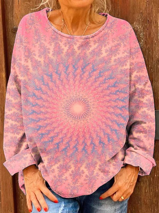 Women's Retro Kaleidoscope Tie Dye Totem Print Casual Sweatshirt