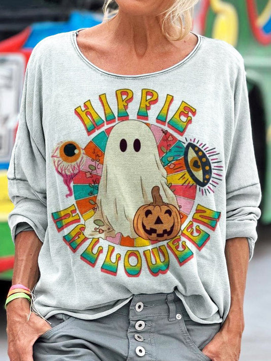 Hippie Halloween Ghost Print Long Sleeve