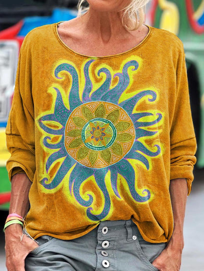 Women's Sun Flower Pattern Art Print T-shirt