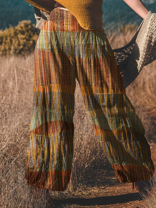 Women's Retro Bohemian Hippie Striped Patchwork Print Pants