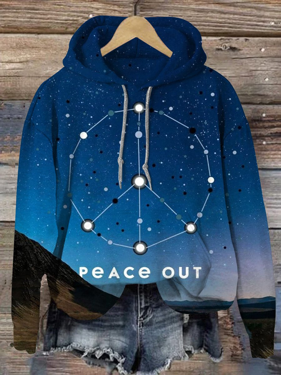 Peace Out Starry Sky Print Casual Hoodie Sweatshirt