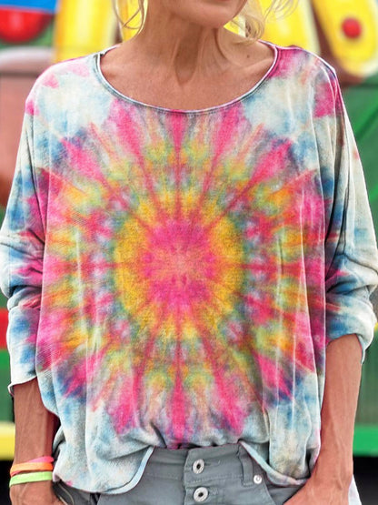 Retro Colorful Tie Dye Print Long Sleeve