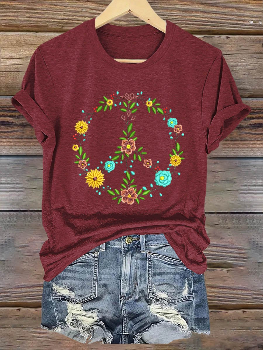 Peace And Love Flower Art Print T-shirt