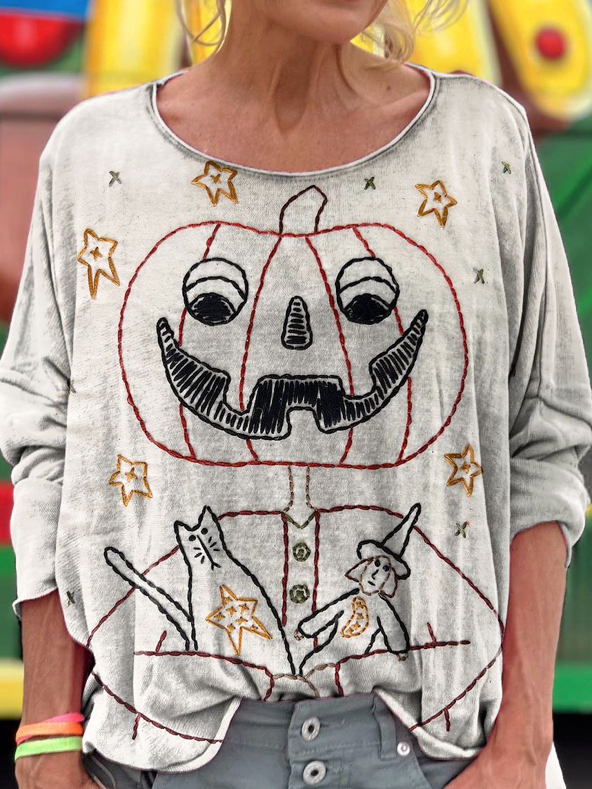 Women's Halloween Pumpkin Print T-shirt