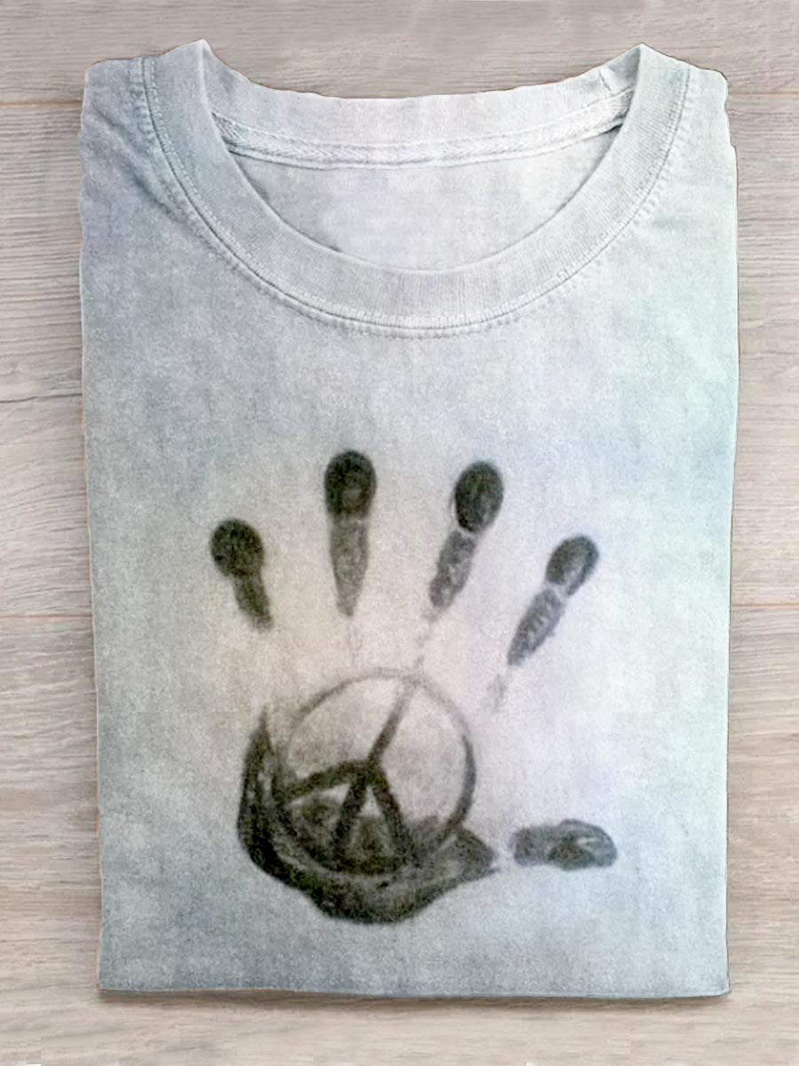 Peace Symbol Handprint Hippie Art Print T-shirt