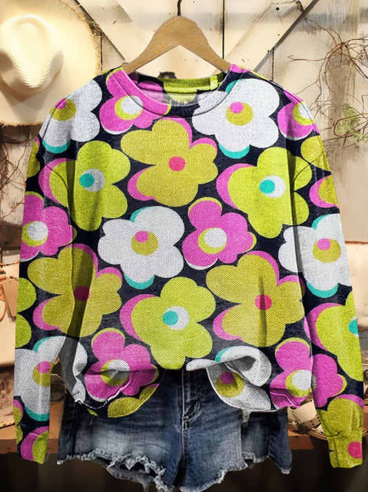 Hippie Flower Print Casual Sweatshirt