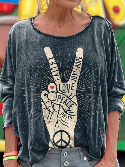 Women's Peace Love Hippie Art Print Long Sleeve Top