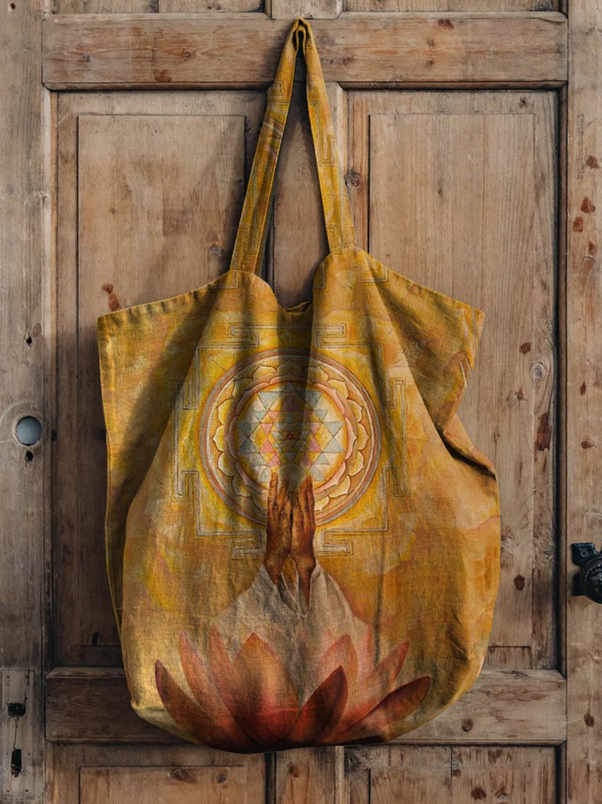 Zen Lotus Linen Tote Bag