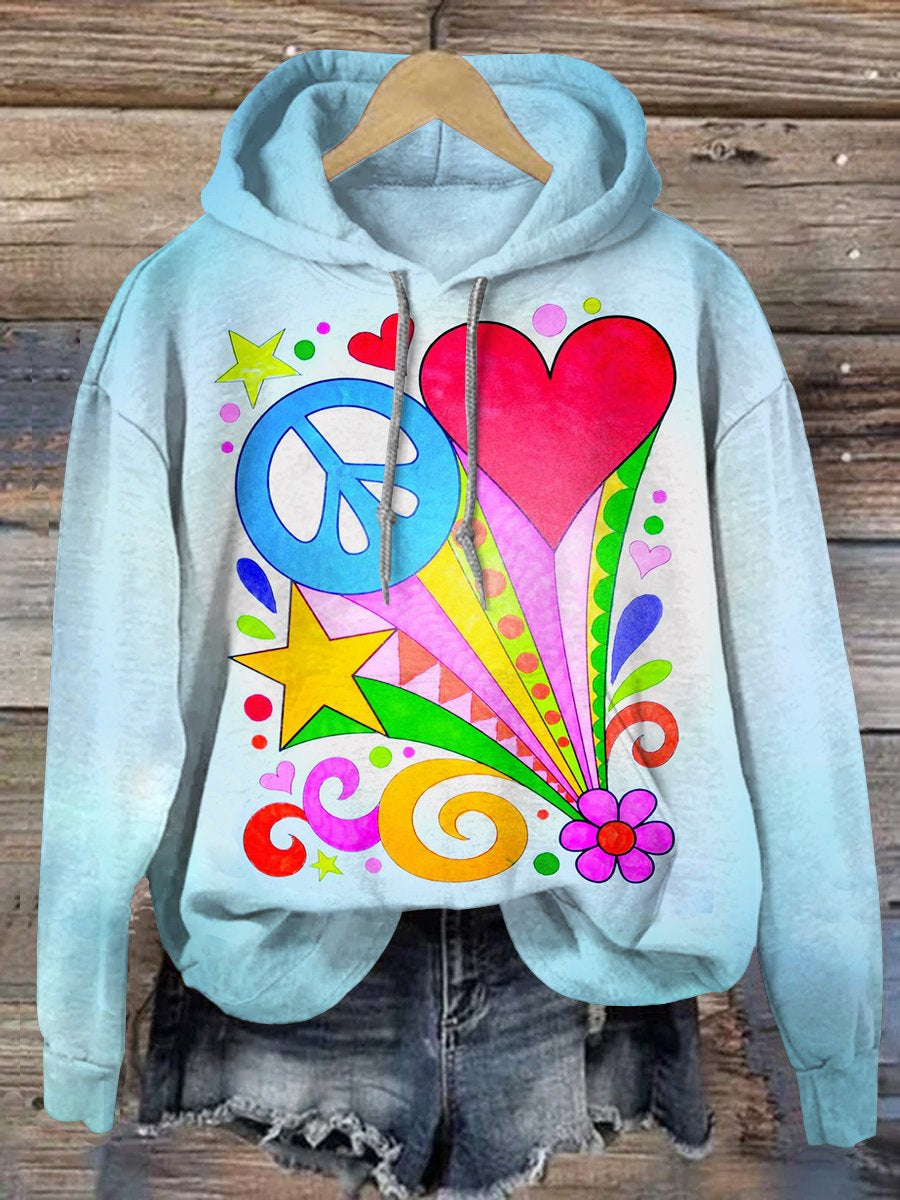 Retro Hippie Illustration Casual Hoodie Sweatshirt