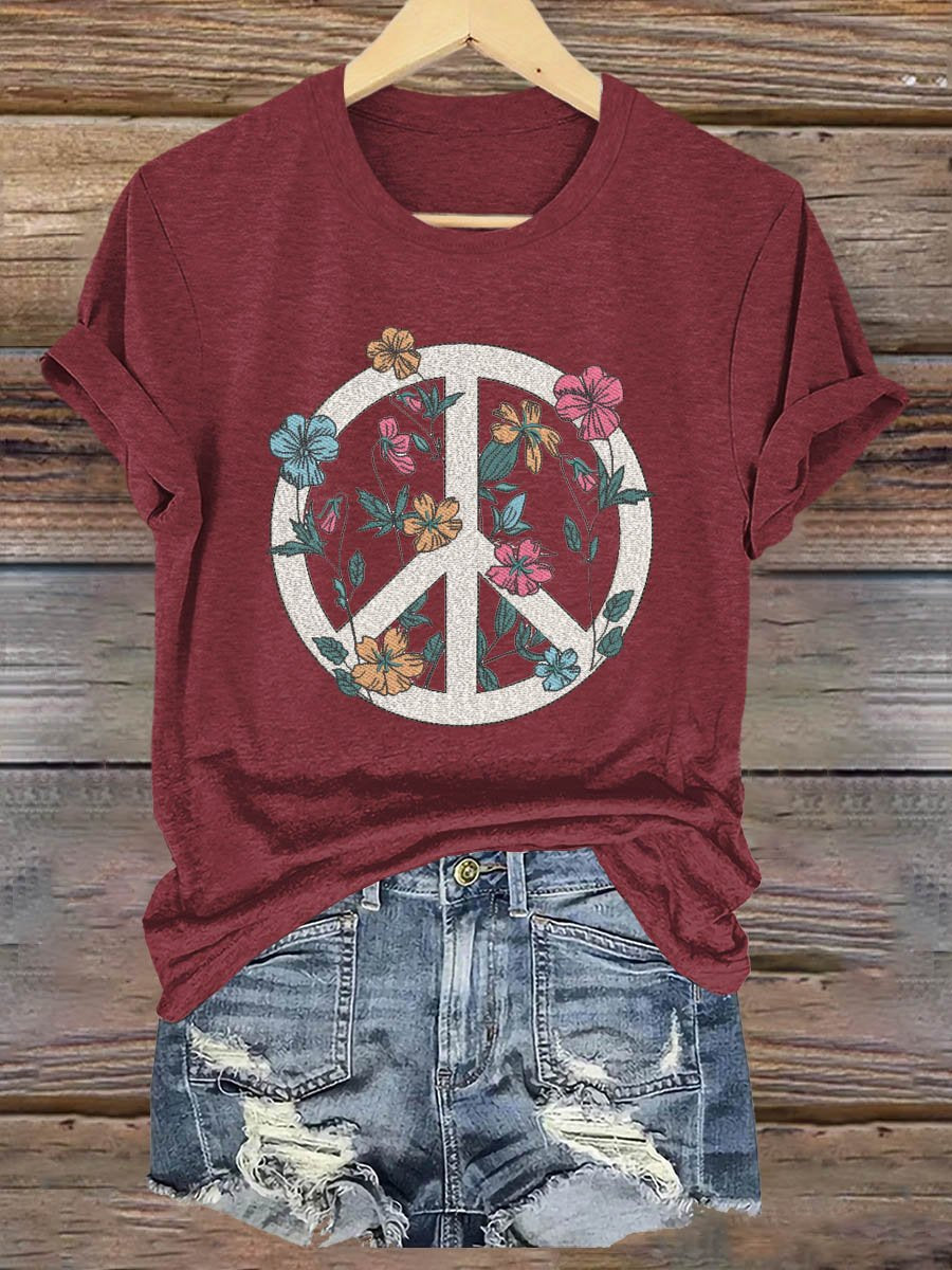 Peace And Love Flower Art Print T-shirt