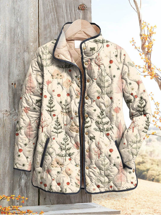 Women's Lovely Floral Winter Art Print Casual Quilted Cardigan