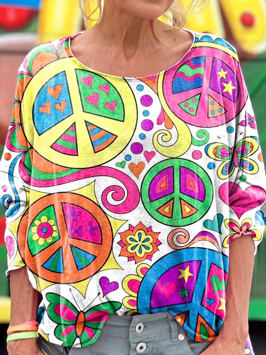 Peace Art Hippie Print Long Sleeve