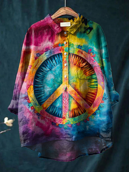 Women's  Hippie Print Casual Cotton And Linen Shirt