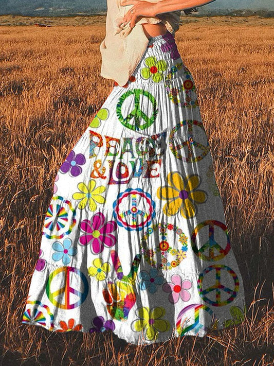 Women's Hippie Peace Love Print Pocket Skirt