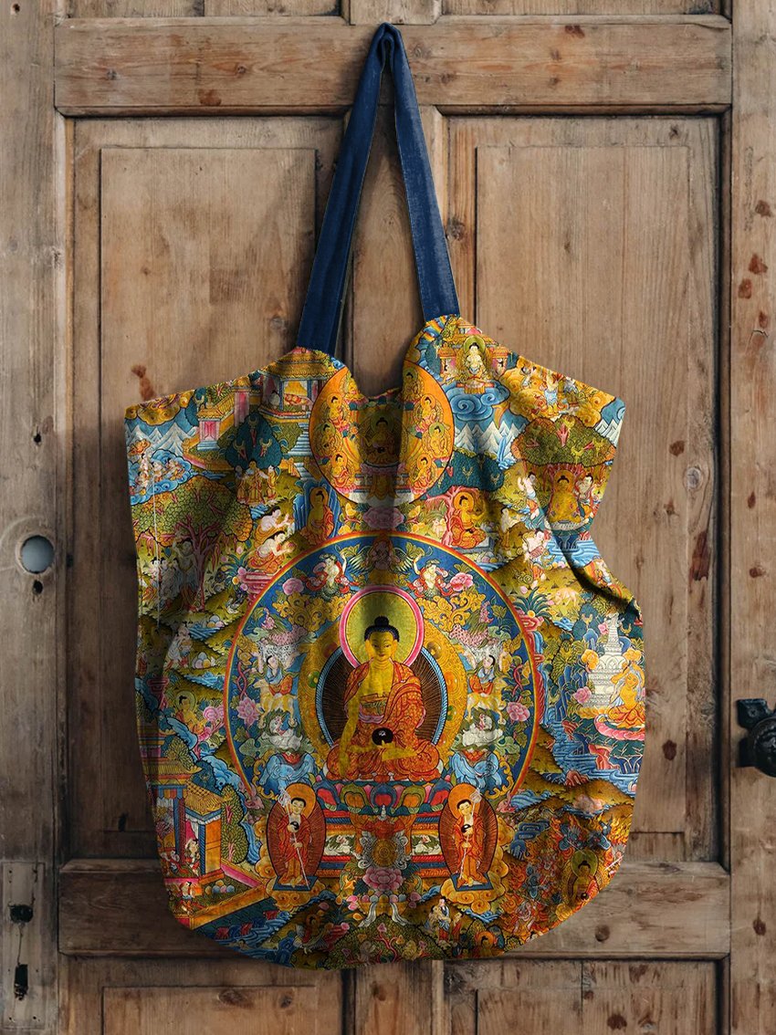 Vintage Sacred Mural Print Linen Tote Bag