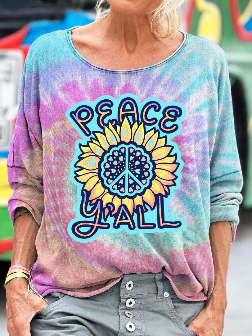 Peace Y'all Sunflower Hippie Print Long Sleeve