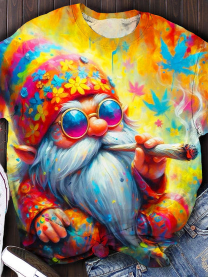 Colorful Hippie Gnome Smoking Pattern Classic T-shirt