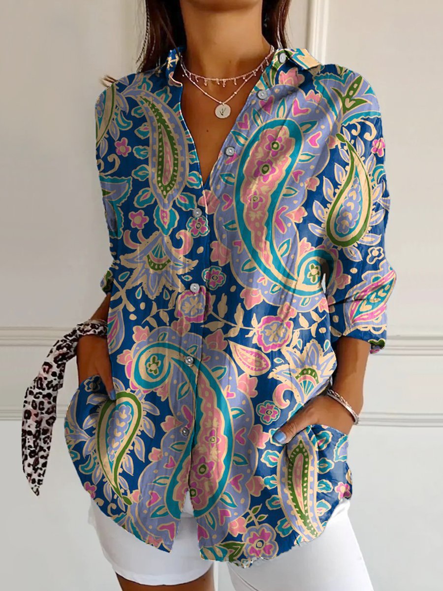 Women's Colorful Paisley Print Casual Cotton Shirt