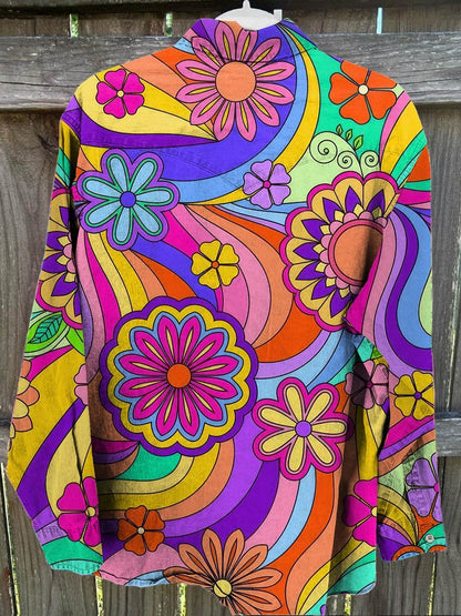 Vintage Hippie Print Casual Shirt