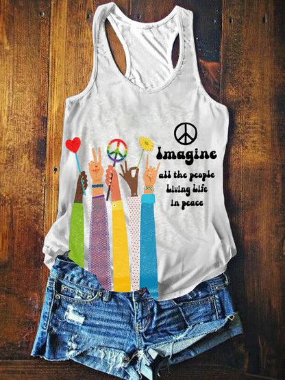 Women's Imagine All The People Living Life In Peace Art Print Tank Top