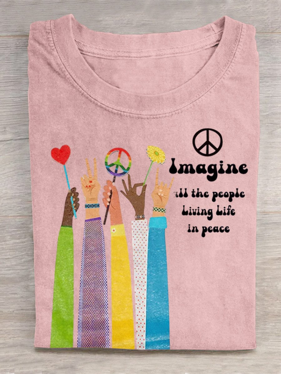 Imagine All The People Living Life in Peace Art Print Casual T-shirt