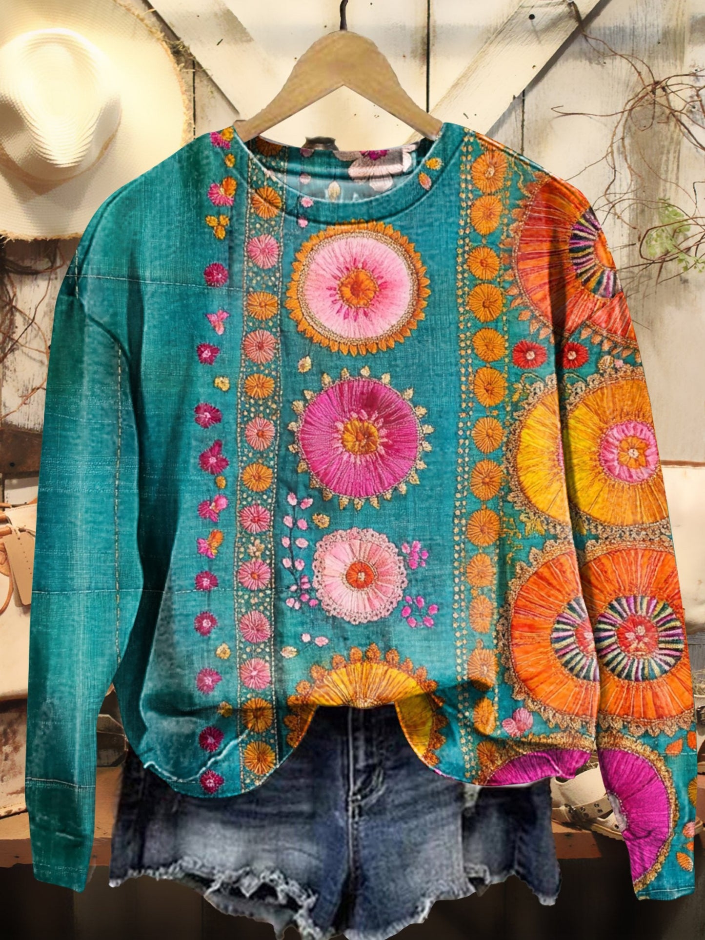 Floral Vintage Art Print Casual Sweatshirt