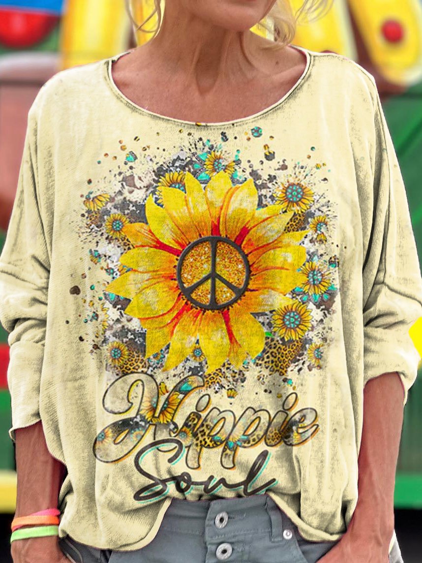 Women's Hippie Soul Sunflower Print Long Sleeve Top