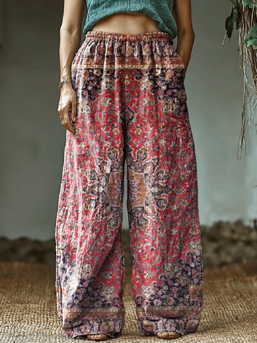 Women's Retro Ethnic Art Print Cotton and Linen Casual Pants