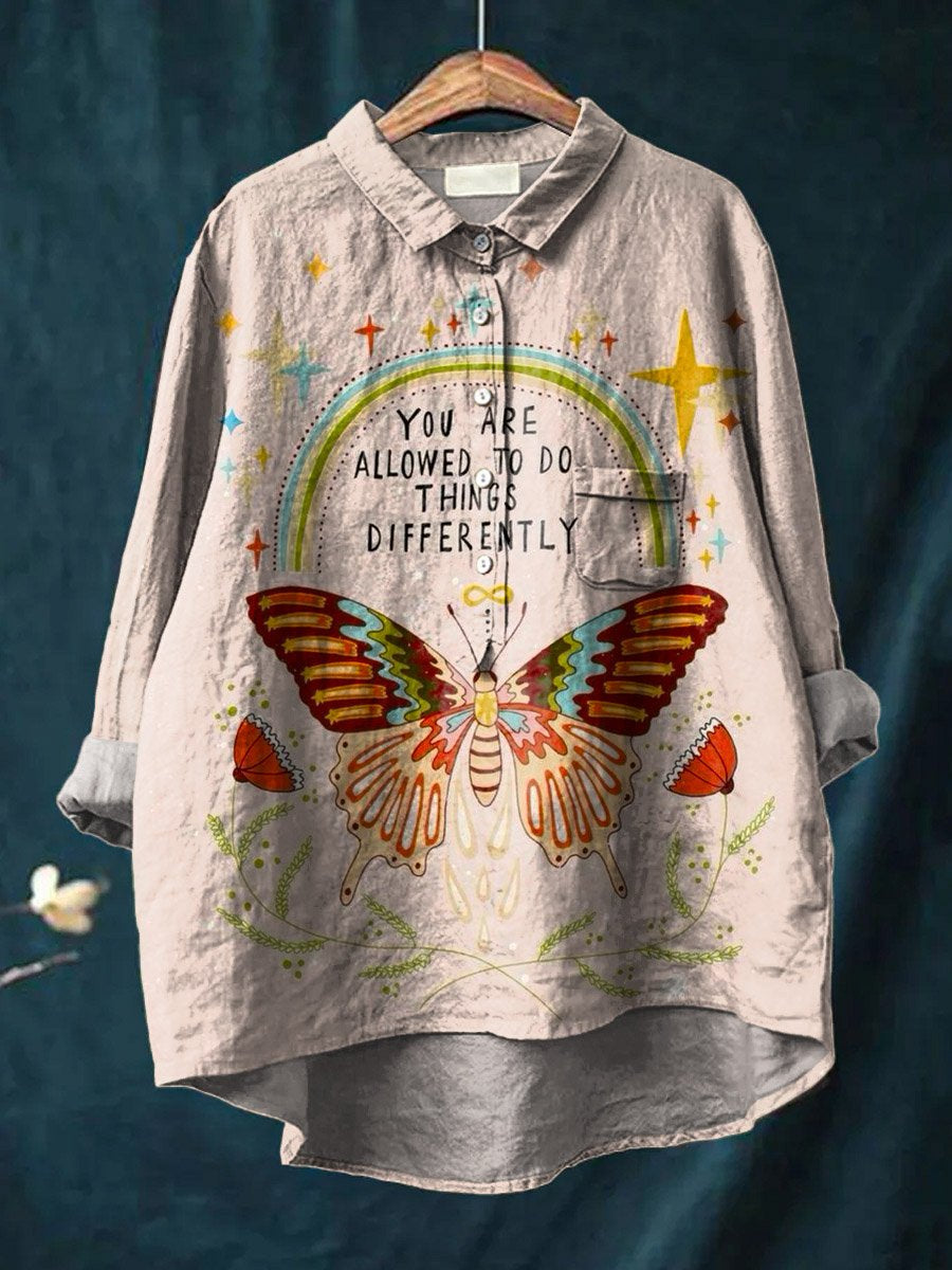 You Are Allowed To Do Things Differently Vintage Art Print Casual Cotton And Linen Shirt