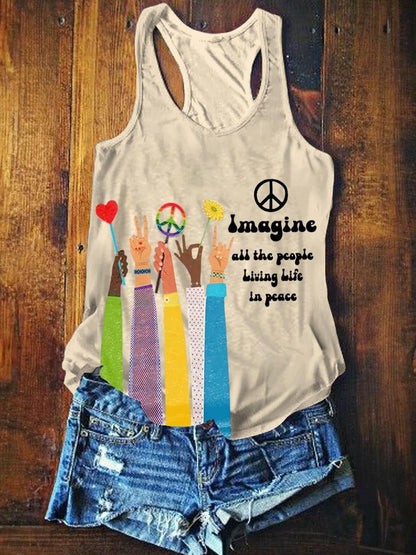 Women's Imagine All The People Living Life In Peace Art Print Tank Top