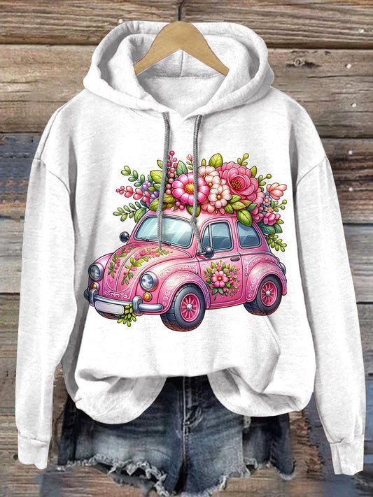 Floral Car Hippie Print Casual Hoodie Sweatshirt