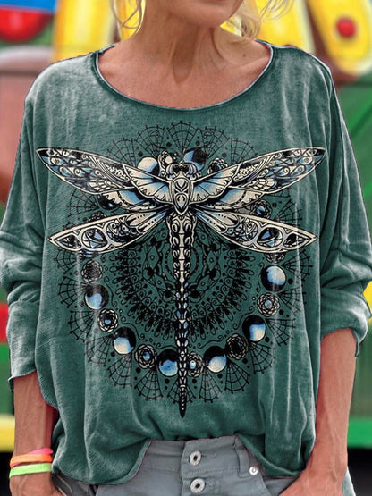 Women's Retro Dragonfly Pattern T-shirt