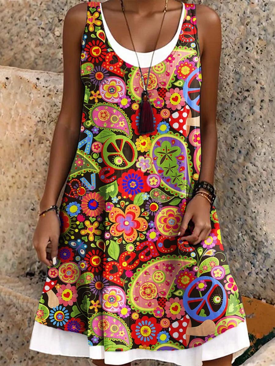 Women's Retro Hippie Paisley Pattern Art Print Dress