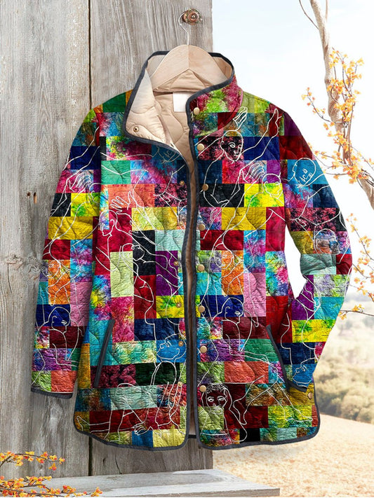 Women's Retro  Art Print Casual Quilted Cardigan