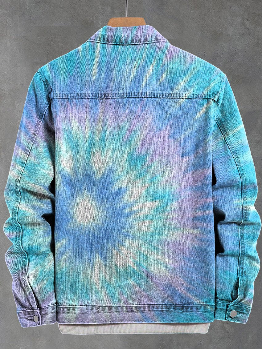 Tie Dye Hippie Print Casual Denim Jacket