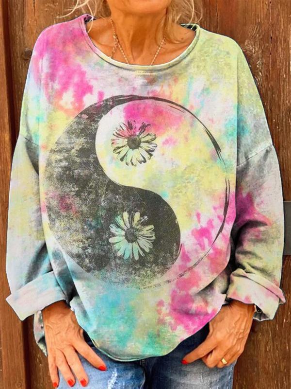 Women's Watercolor Tai Chi Totem Print Casual Sweatshirt