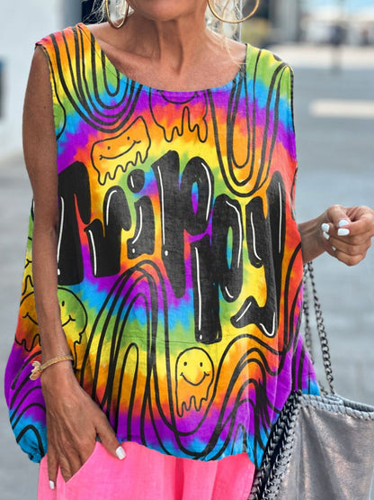 Women's Hippie Trippy Tie-Dye Print Sleeveless Top