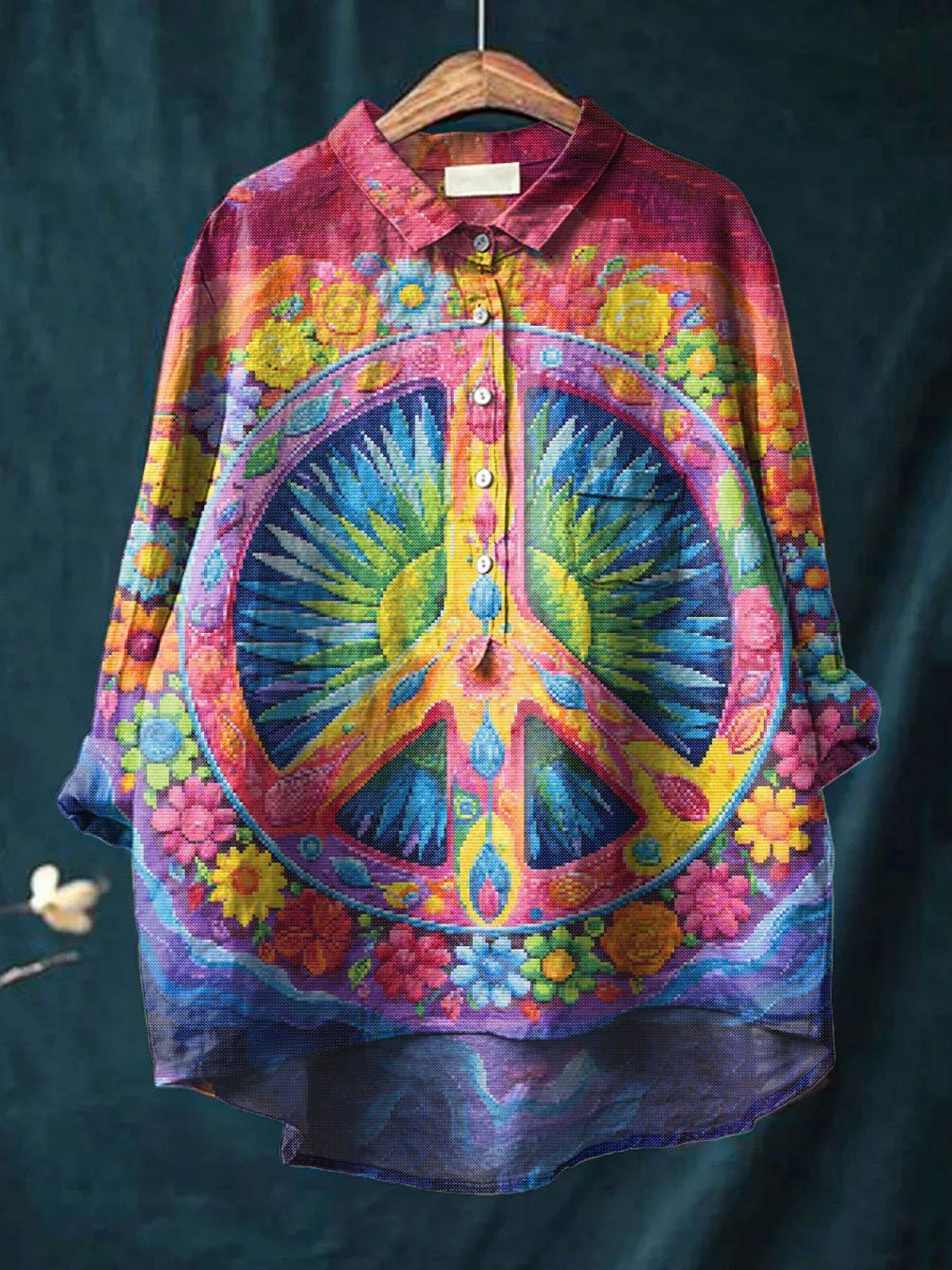 Women's  Hippie Print Casual Cotton And Linen Shirt