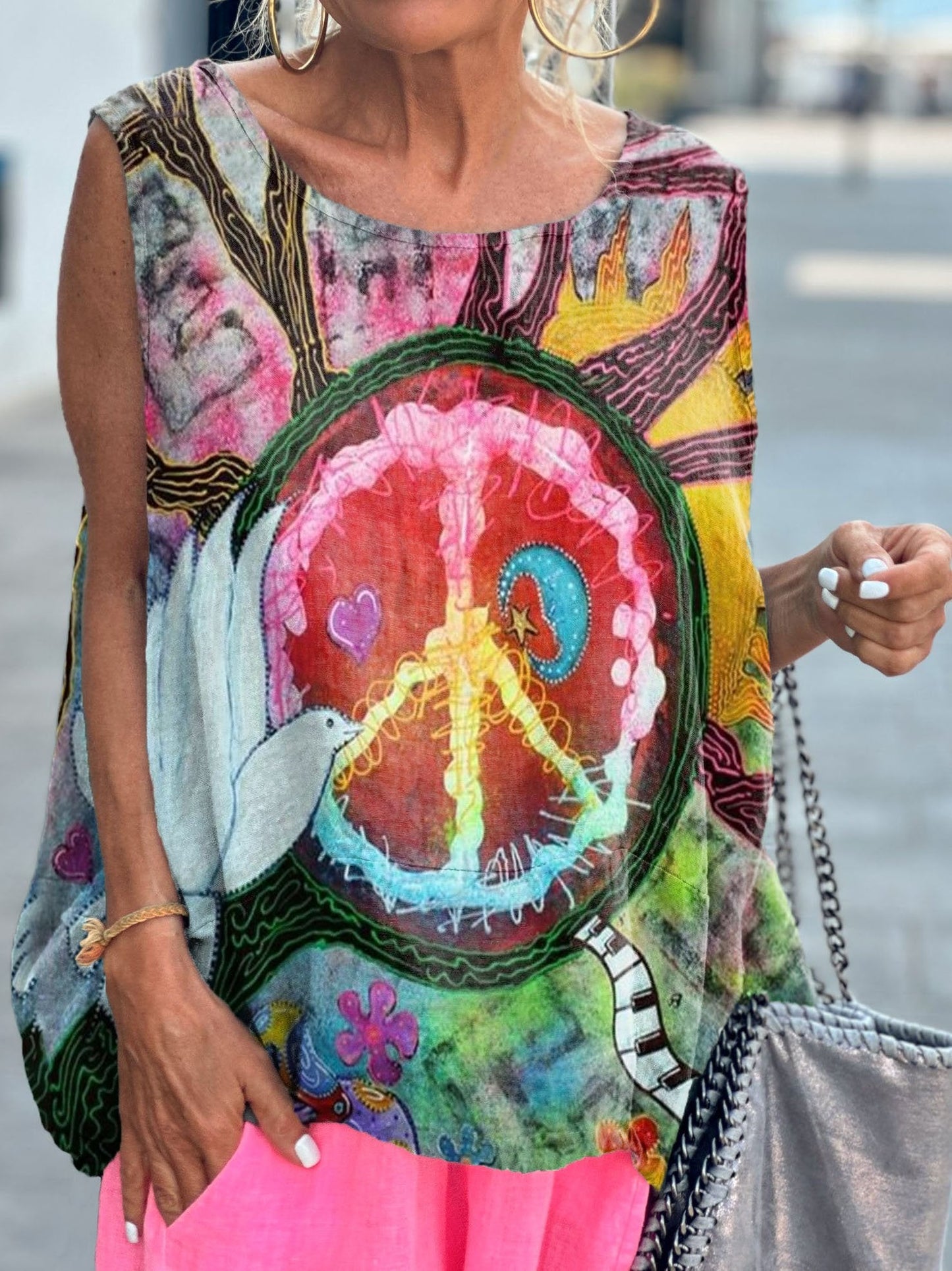 Women's Hippie Art Peace Print Tank Top