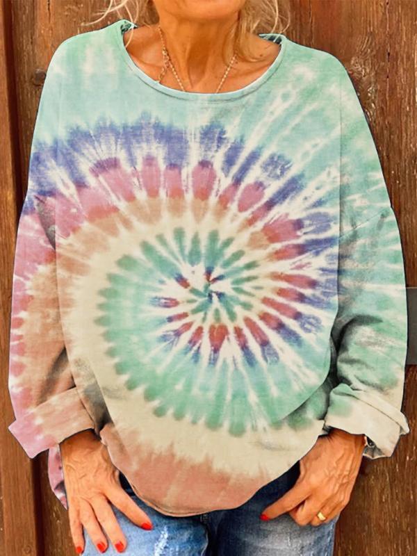 Women's Retro Tie Dye Print Casual Sweatshirt