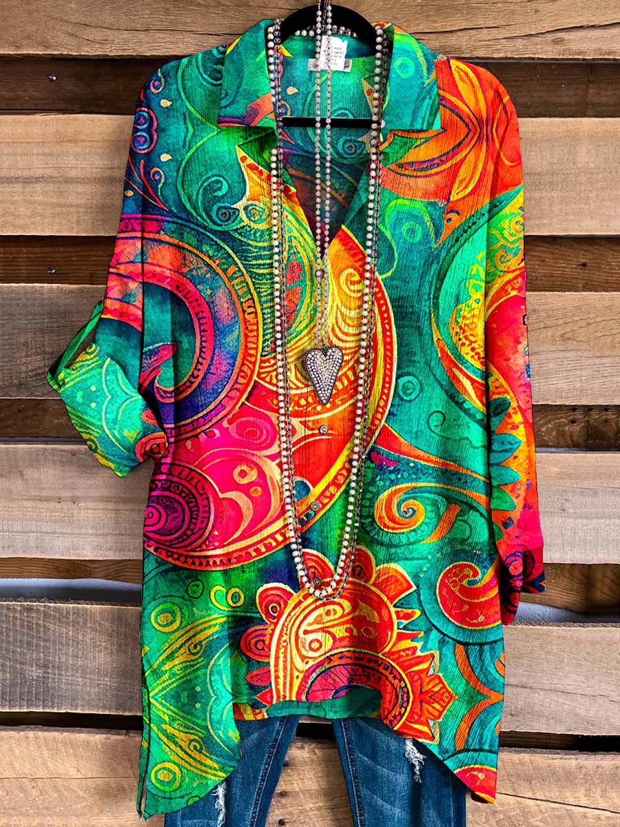 Women's Hippie Psychedelic Art Casual Shirt Top