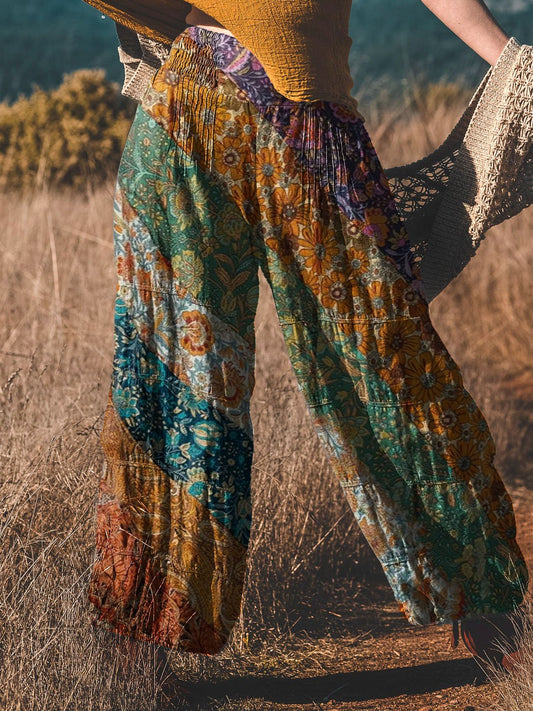 Women's Bohemian Patchwork Rainbow Print Pants