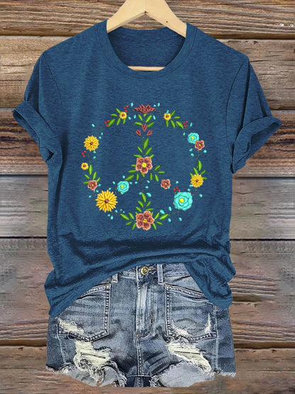 Peace And Love Flower Art Print T-shirt